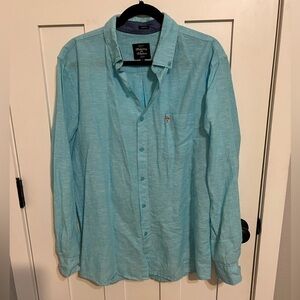 Artistry in Motion Linen Blend Button Front Shirt Men's Large Turquoise